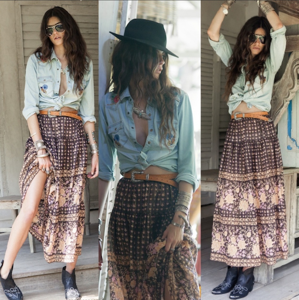 Spell designs desert rose maxi skirt raven brown S - Picture 2 of 8